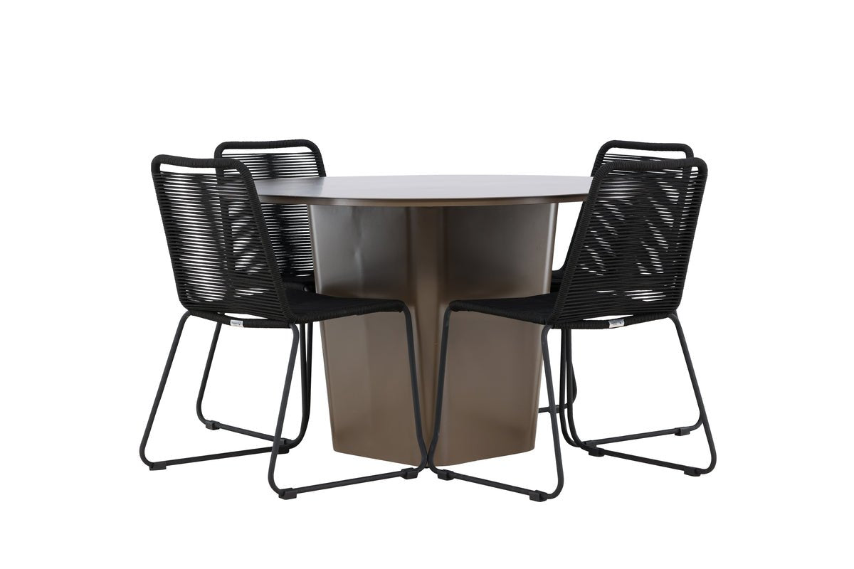 Garten Essgruppe Aiko – 5-teiliges Gartenmöbel-Set mit braunem runden Tisch