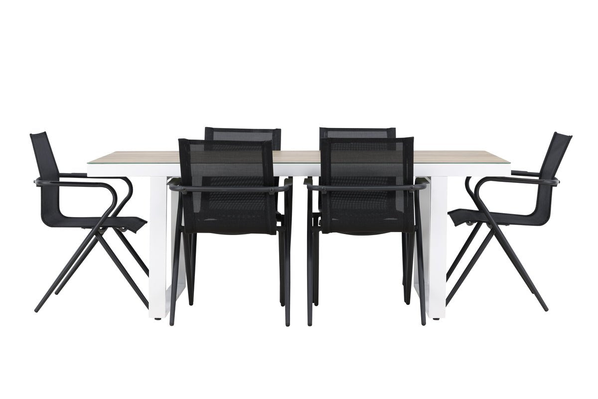 Garten Essgruppe Annika – 7-teiliges Gartenmöbel-Set in Schwarz/Weiß