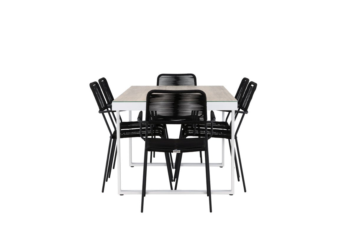 Garten Essgruppe Levrin – 7-teiliges Gartenmöbel-Set in Schwarz/Weiß