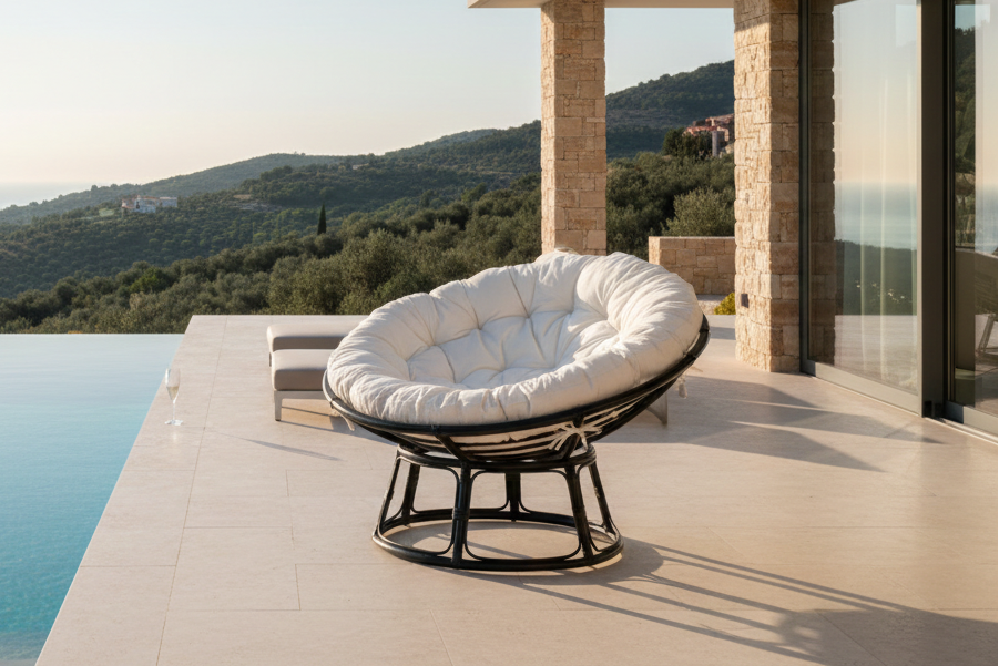 Garten-Loungesessel Bob - aus schwarzem Rattan inklusive Kissen