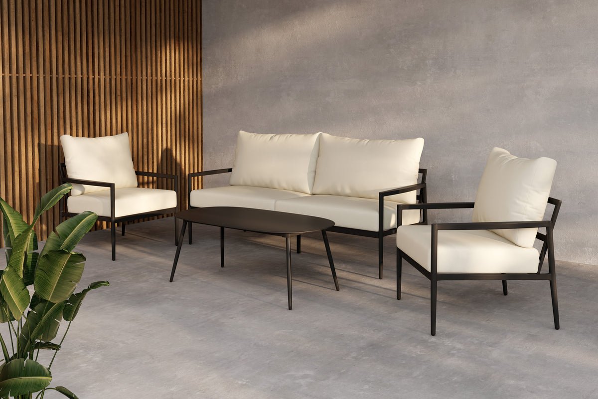 Garten Loungeset Bellano – 4-teiliges Outdoor-Set in Schwarz-Beige mit Aluminiumrahmen