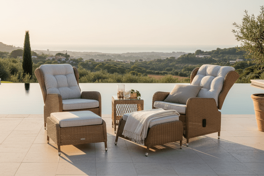 Garten Loungeset Lenox - in Natur mit verstellbarer Rückenlehne