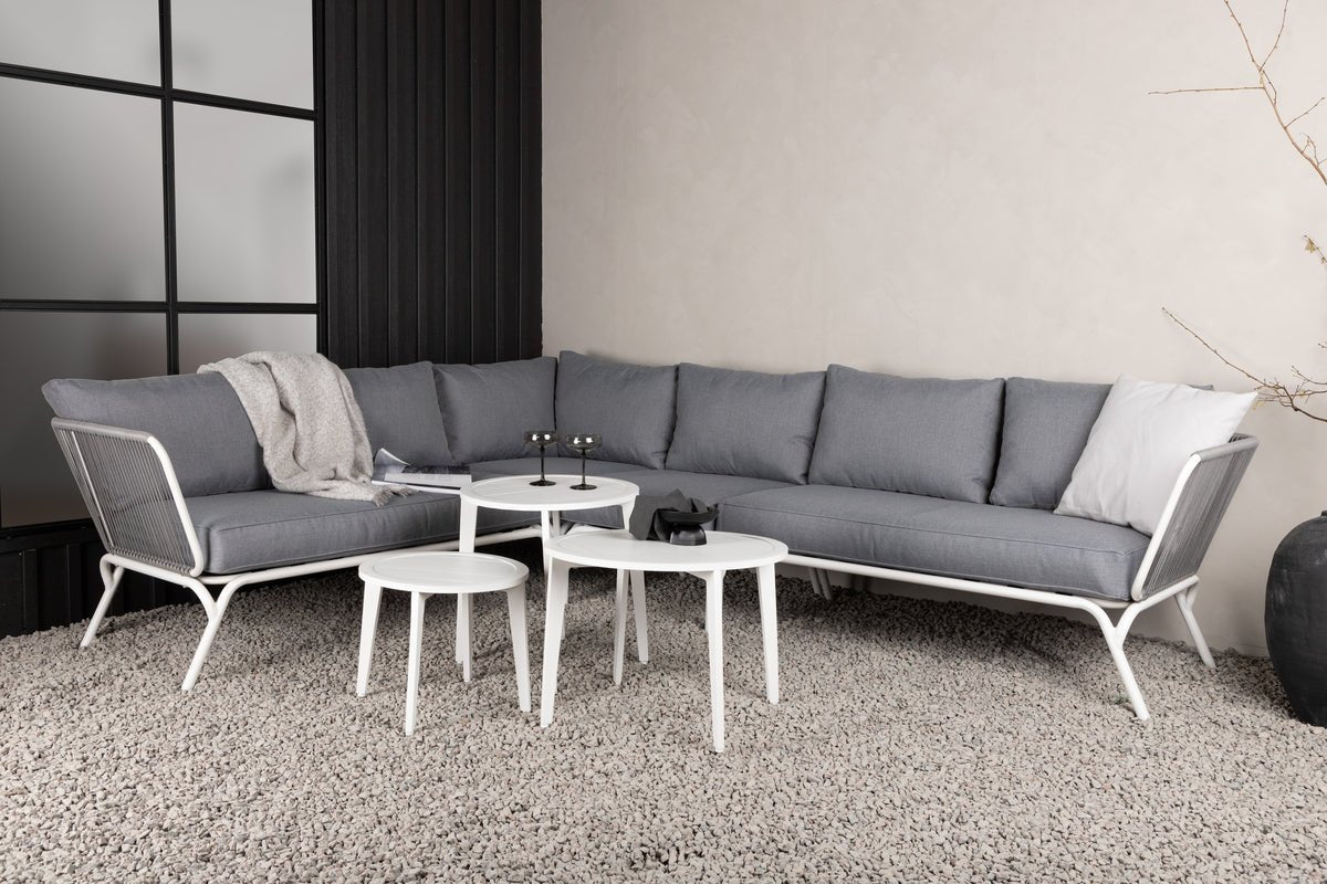 Garten Loungeset Lexy - aus weißem Stahl mit grauen Kissen