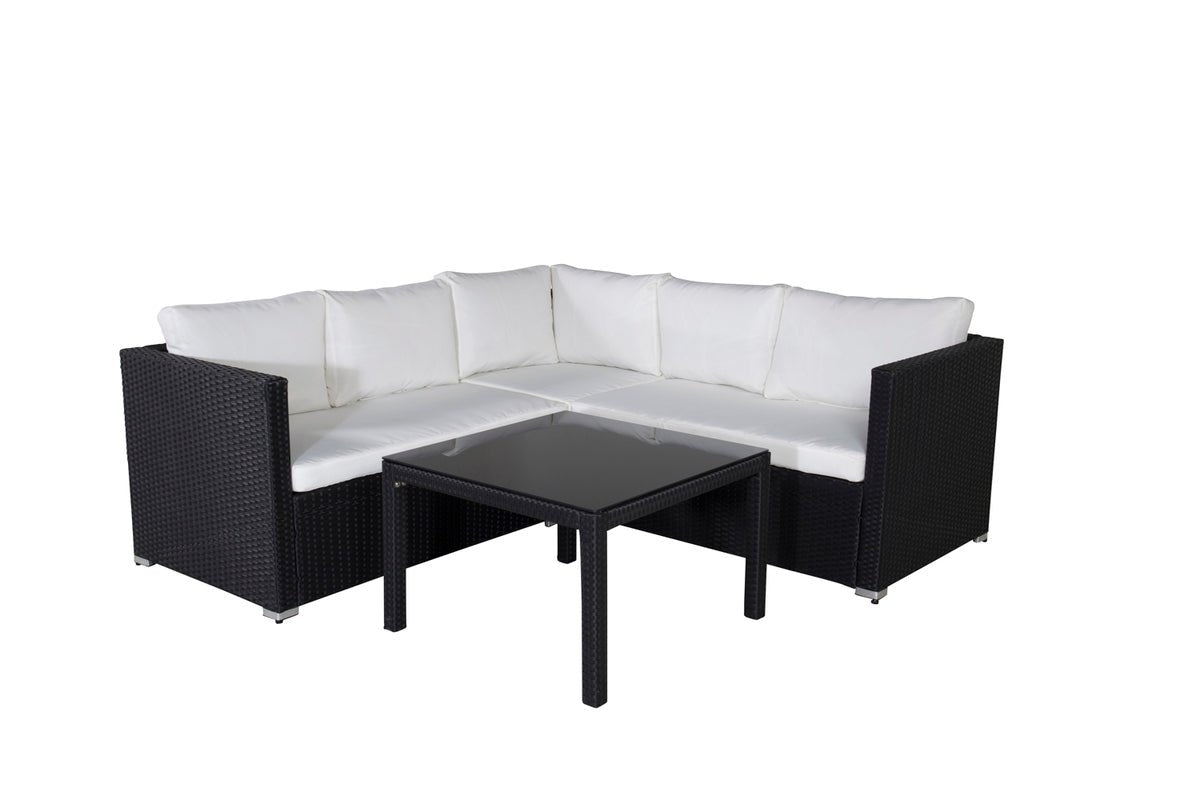 Garten Loungeset Liana – mit schwarzem Geflecht & weißen Kissen