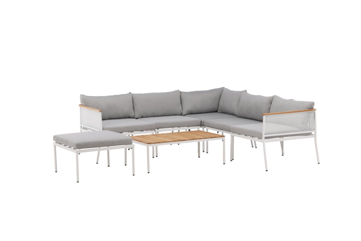Garten Loungeset Luana – in Weiß & Schwarz mit Teak-Tisch & Polstern