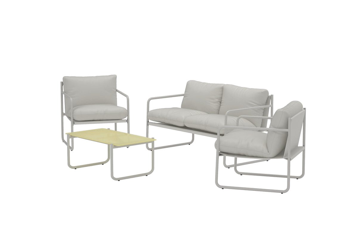 Garten Loungeset Marento – 4-teiliges Set mit grauem Stahlgestell