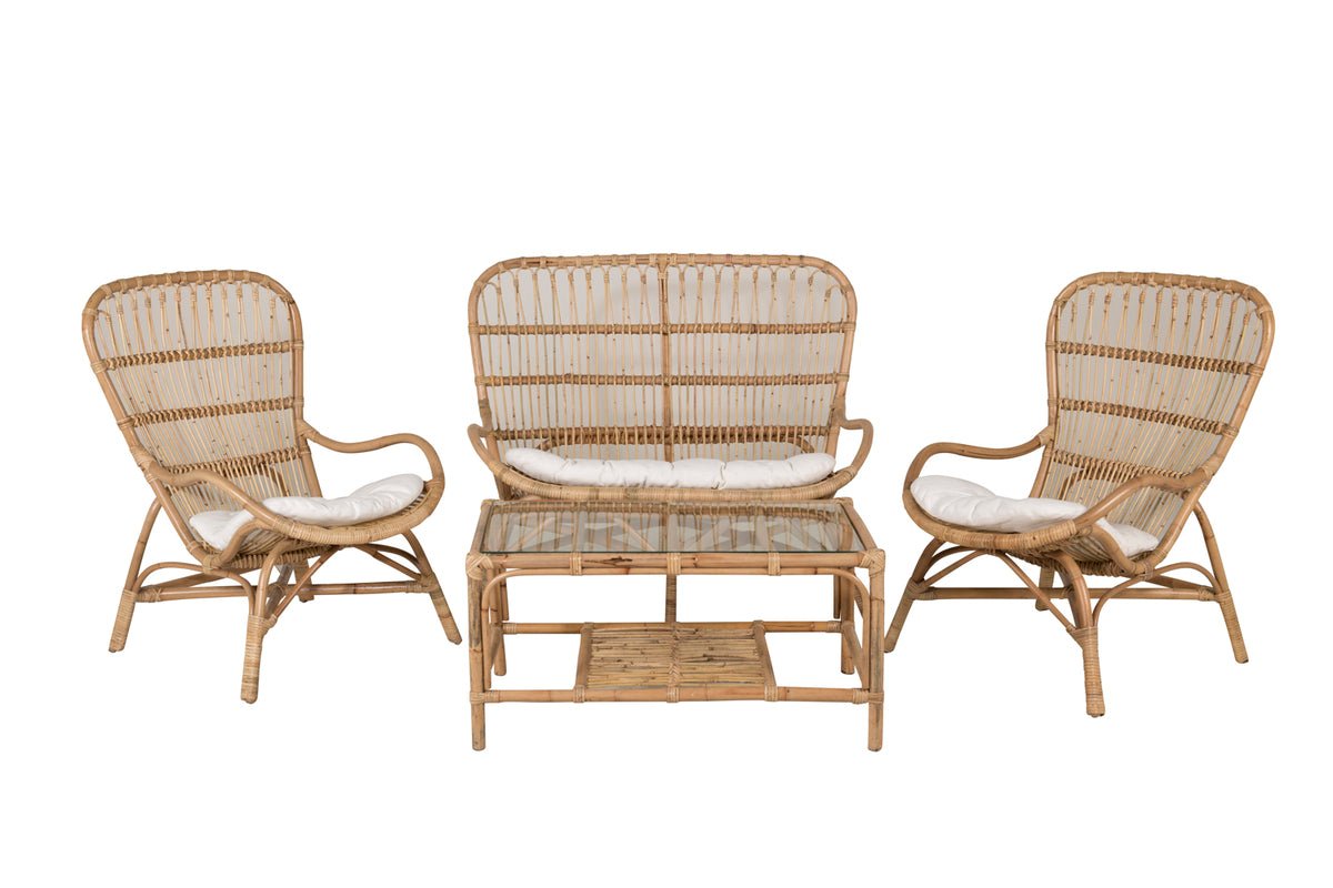 Garten Loungeset Raisa – mit Glasplatte & weißen Kissen