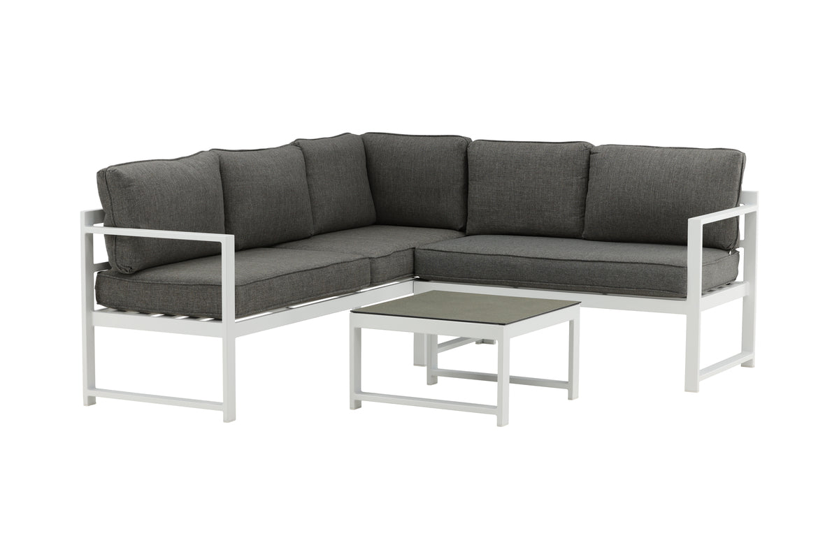 Garten Loungeset Tamara – in Grau mit Glasplatte für Terrasse & Balkon