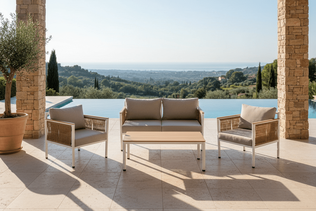 Garten Loungeset Belora – Aluminium Sitzgruppe mit Sofa, 2 Sesseln & Tisch