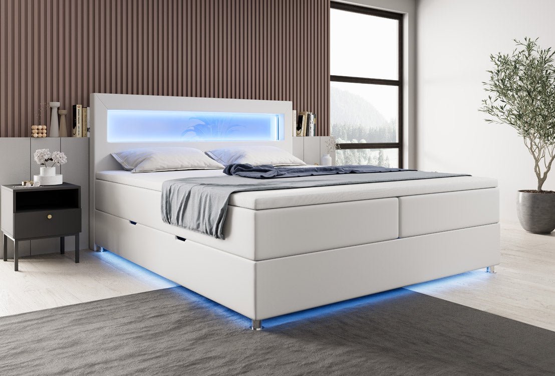 Boxspringbett Relax mit LED, Stauraum und USB/C in Kunstleder