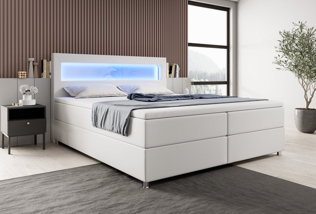 Boxspringbett Relax mit LED, Stauraum und USB/C in Kunstleder