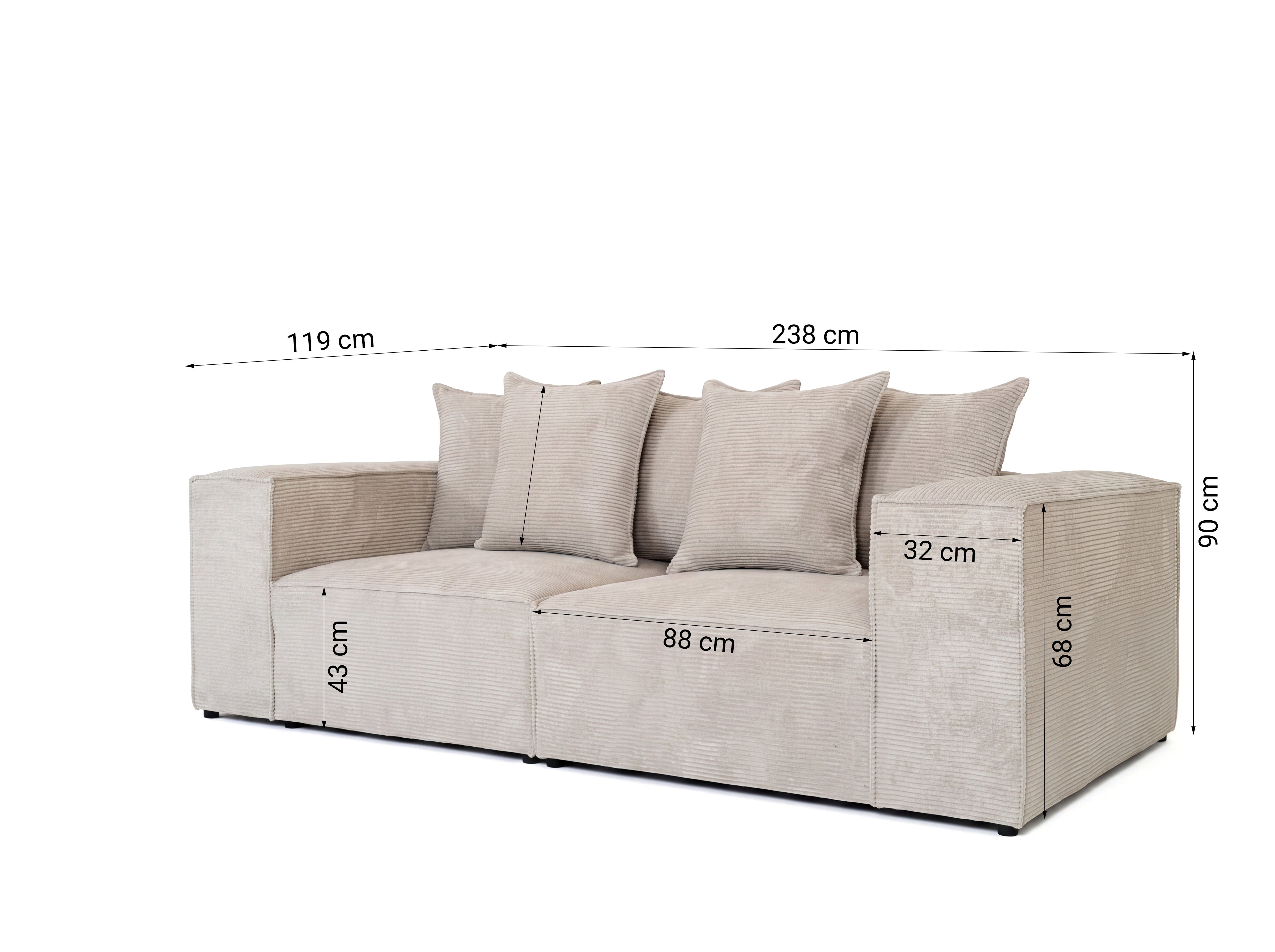 Designer Sofa 3 Sitzer Largo in Cord