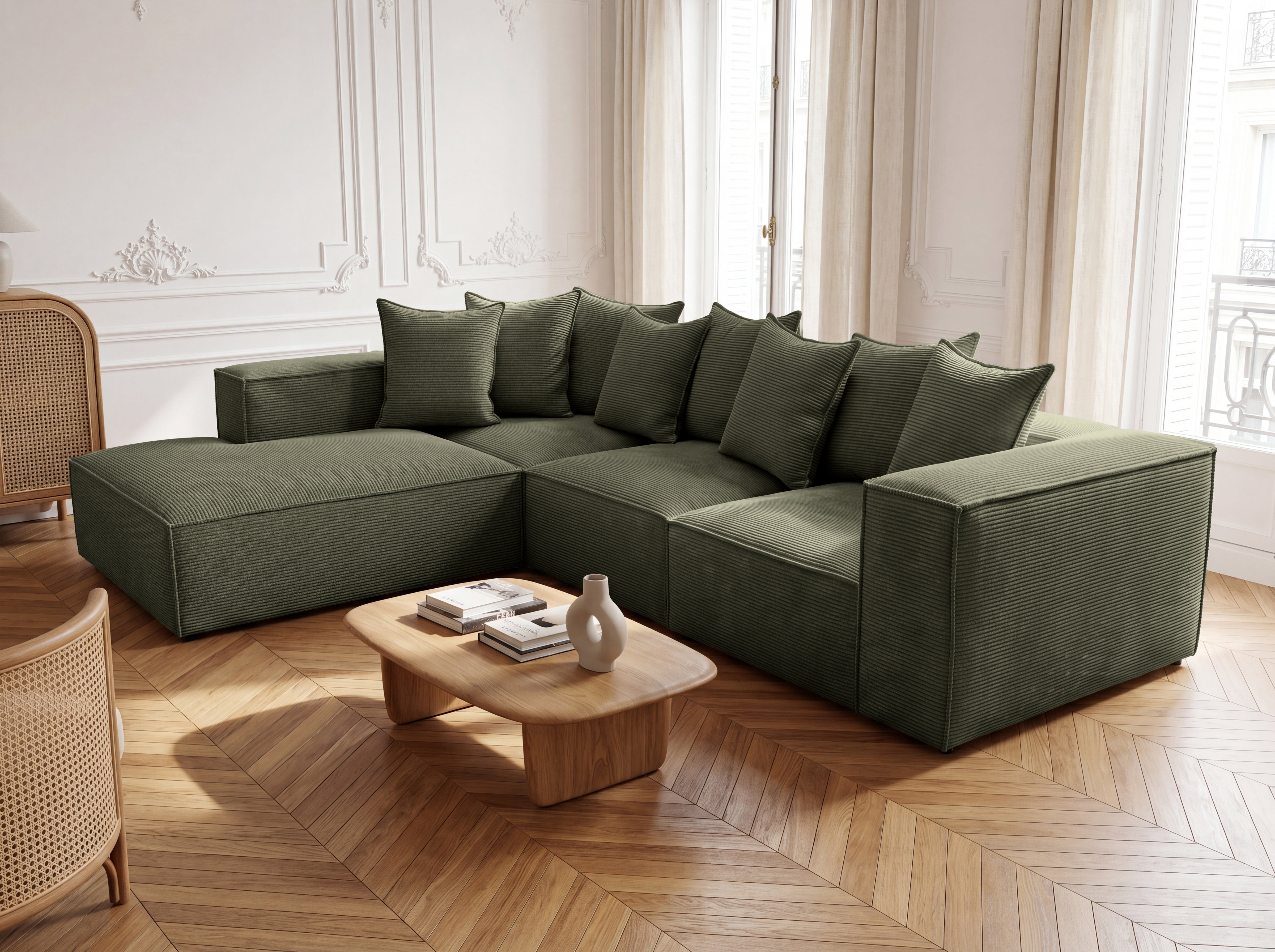 Designer Ecksofa Largo mit langer Ottomane in Cord
