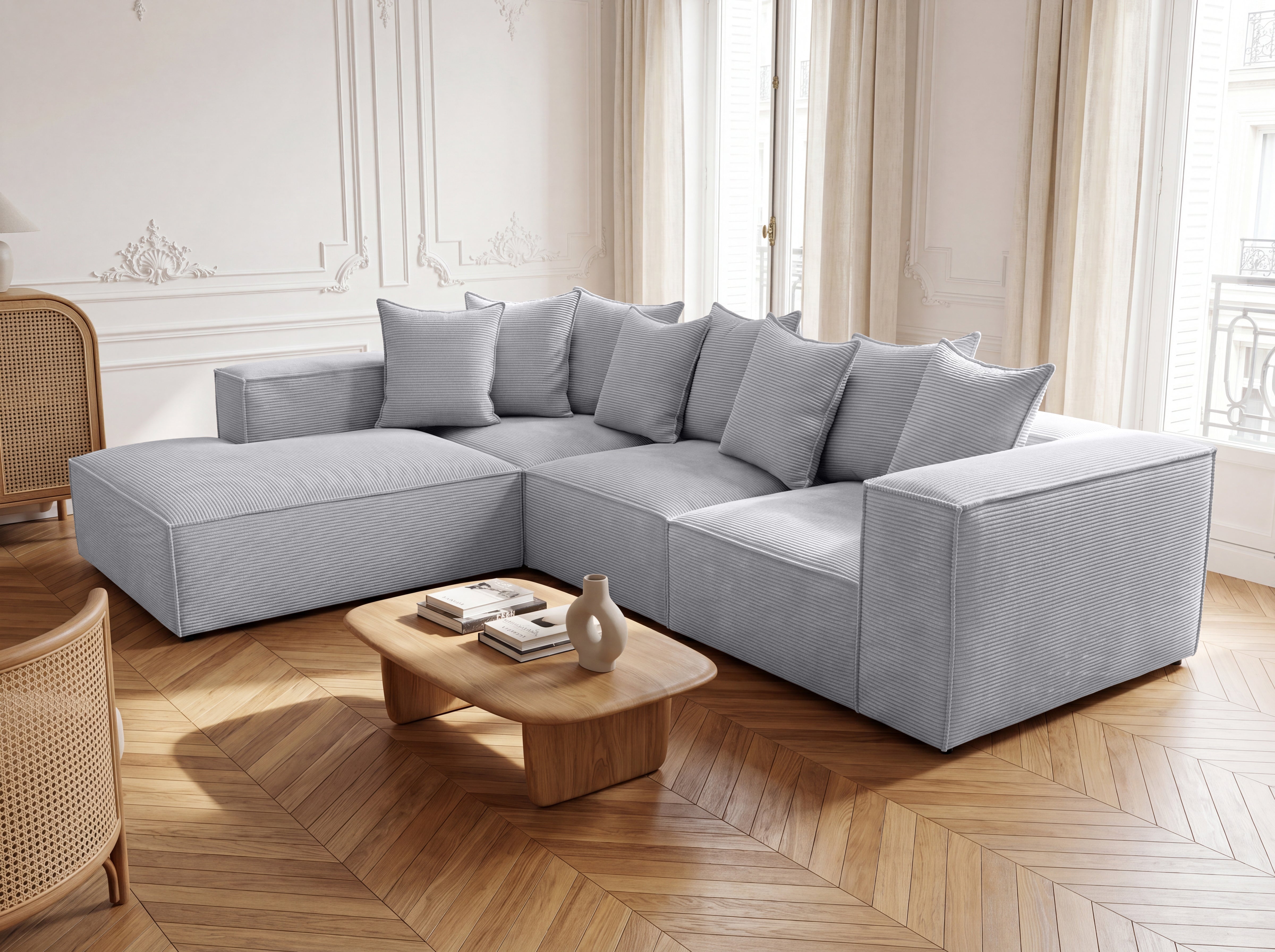 Designer Ecksofa Largo mit langer Ottomane in Cord