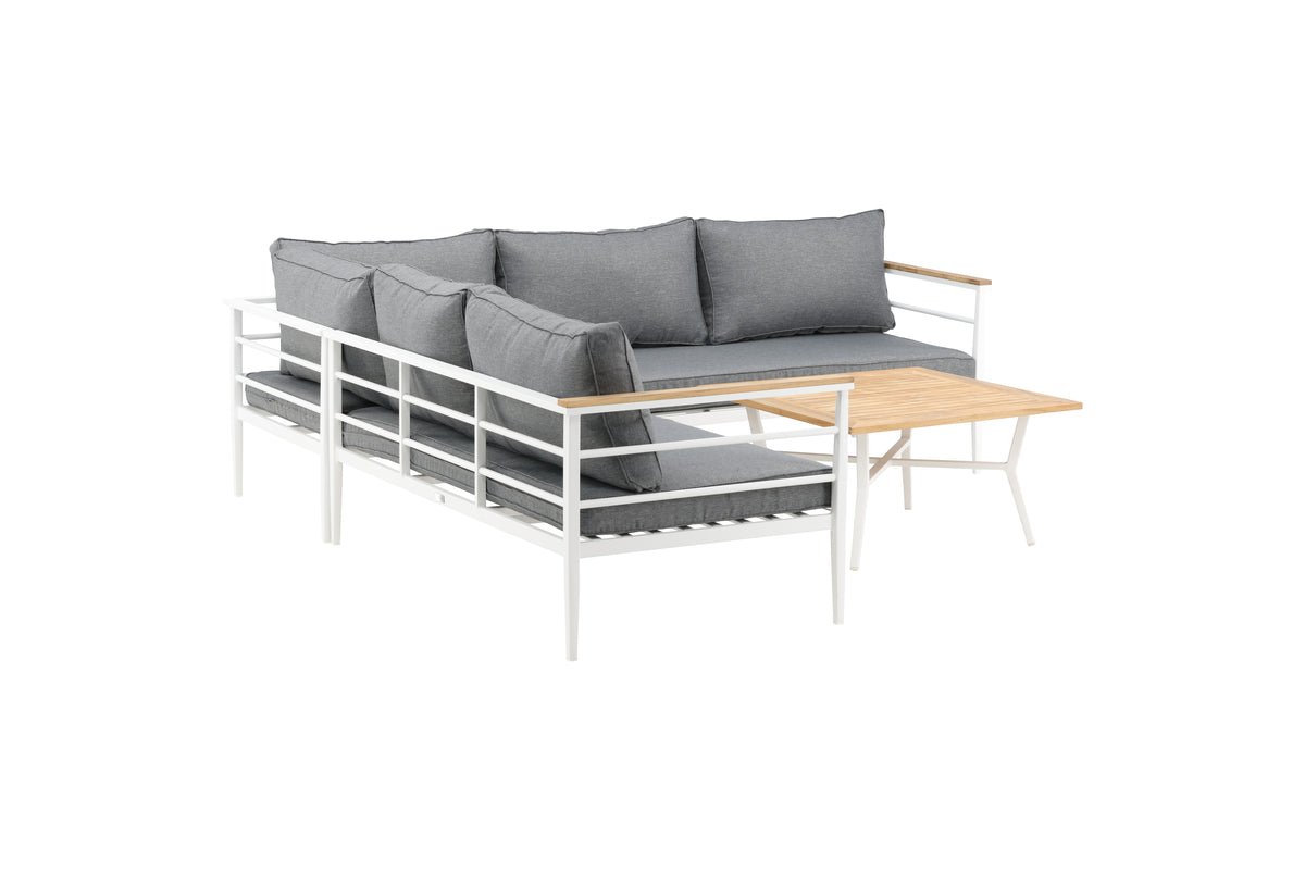 Lounge Set Puerto – aus Metall mit Teakholz-Details, inkl. Kissen