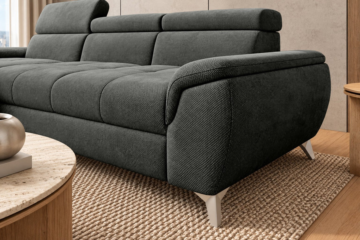 Ecksofa Luno in Strukturstoff Anthrazit, Ottomane links – Detailansicht