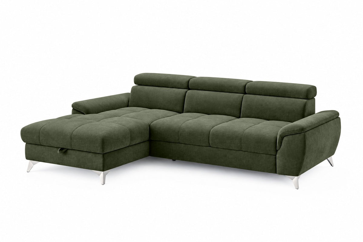 Designer Ecksofa Luno in Strukturstoff Grün, Ottomane links