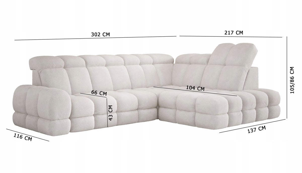 Canapé design Lima L avec fonction de couchage électrique en Bouclé