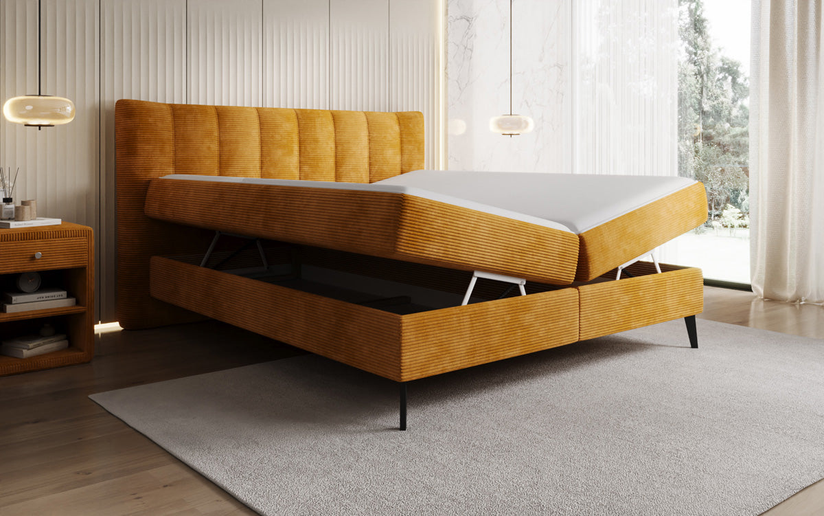 Boxspringbett Ines in Cord mit Stauraum