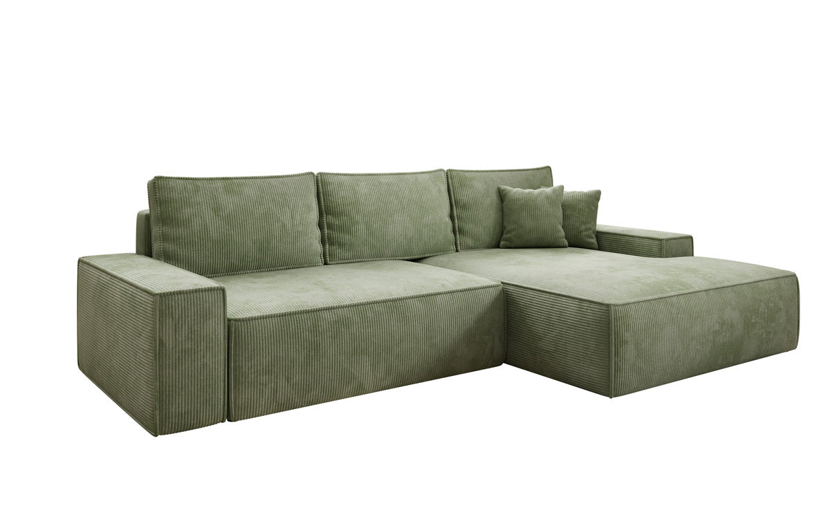 Designer Ecksofa Verona mit breiter Ottomane mit Schlaf- und Klappfunktion in Cord