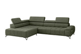 Designer Ecksofa Volo in Chenille Grün, Ottomane links