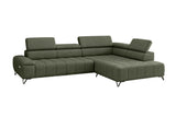 Designer Ecksofa Volo in Chenille Grün, Ottomane rechts