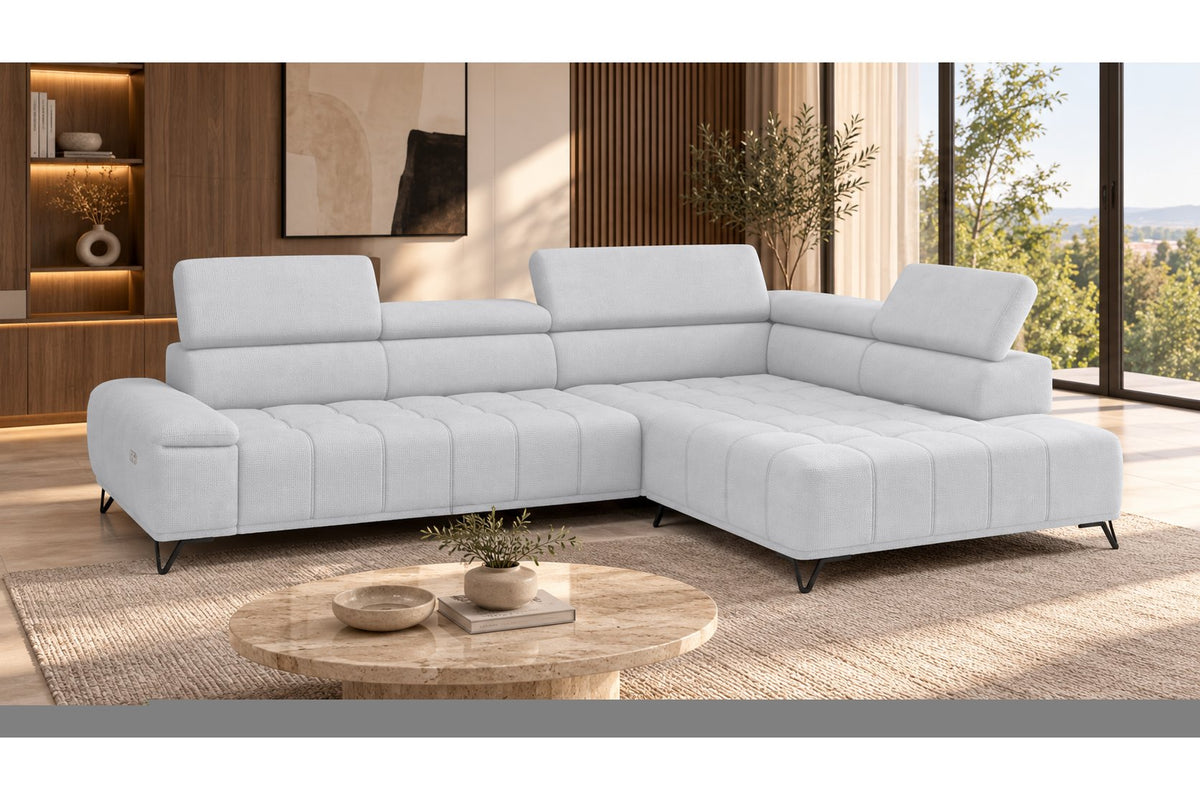 Ecksofa Volo in Chenille Hellgrau, Ottomane rechts – Ansicht 2