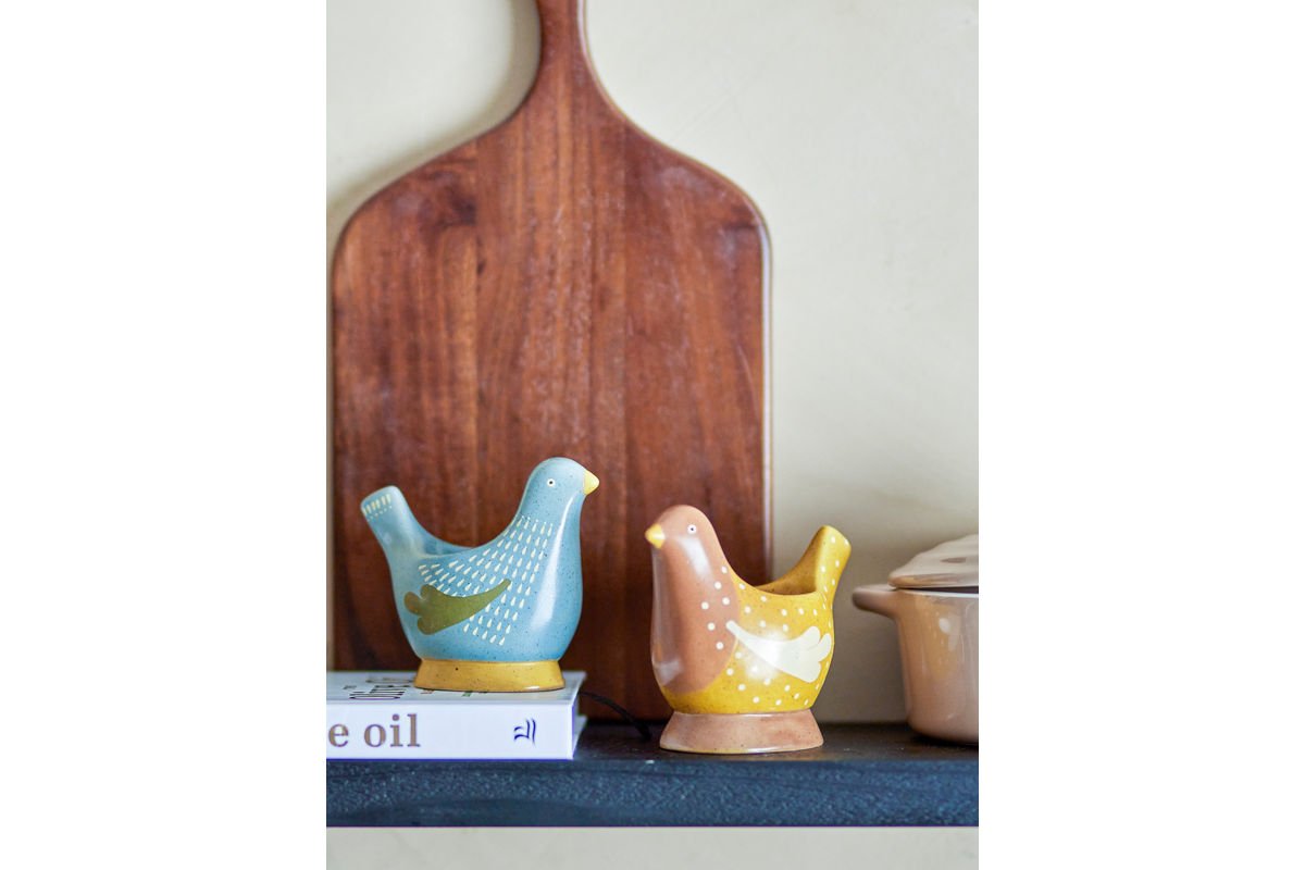 Eierbecher Maya – Handbemalte Vogelmotive aus Steingut (2er-Set)