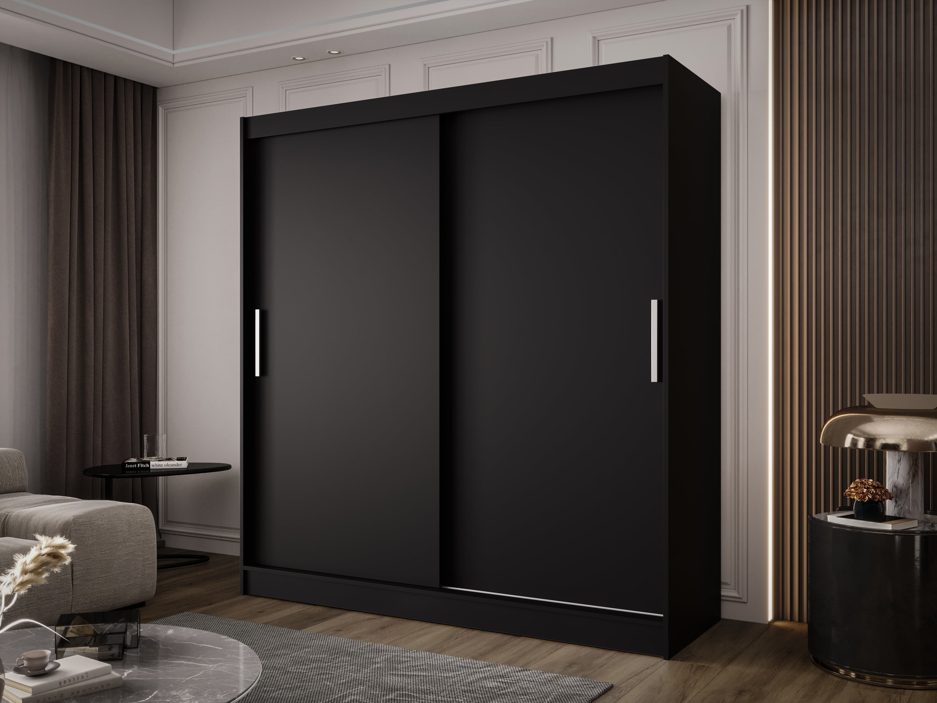 Designer Kleiderschrank Alvara – Weiß oder Schwarz mit minimalistischen Schiebetüren