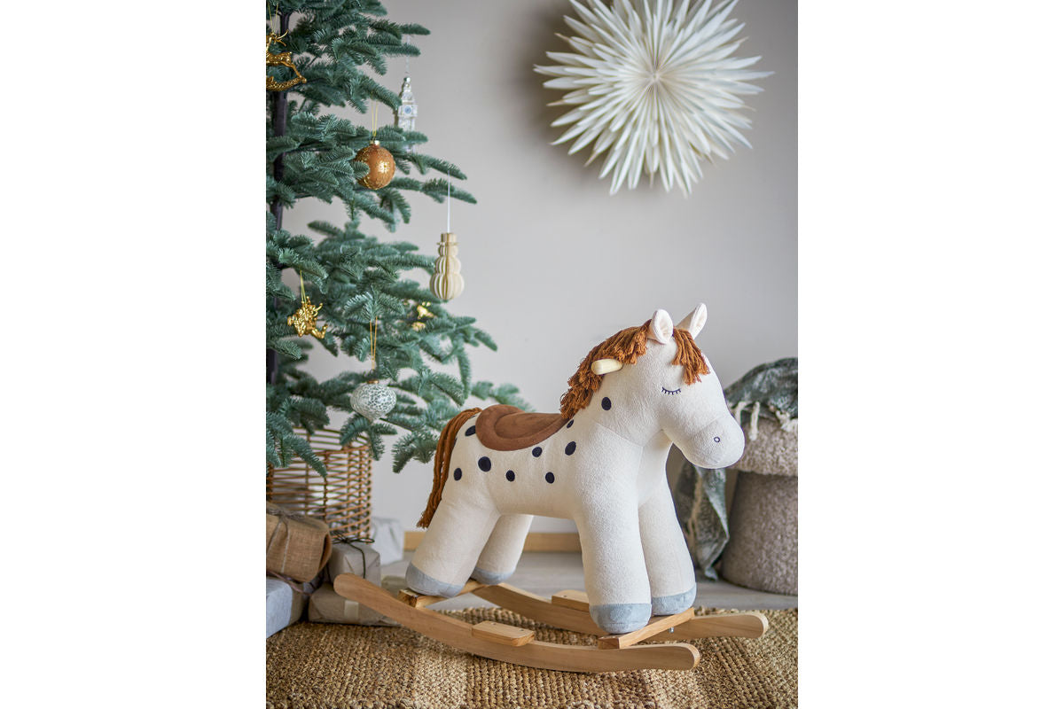 Kinder Schaukelpferd Klaudi - weißes Pferd mit schwarzen Punkten aus Holz & Stoff