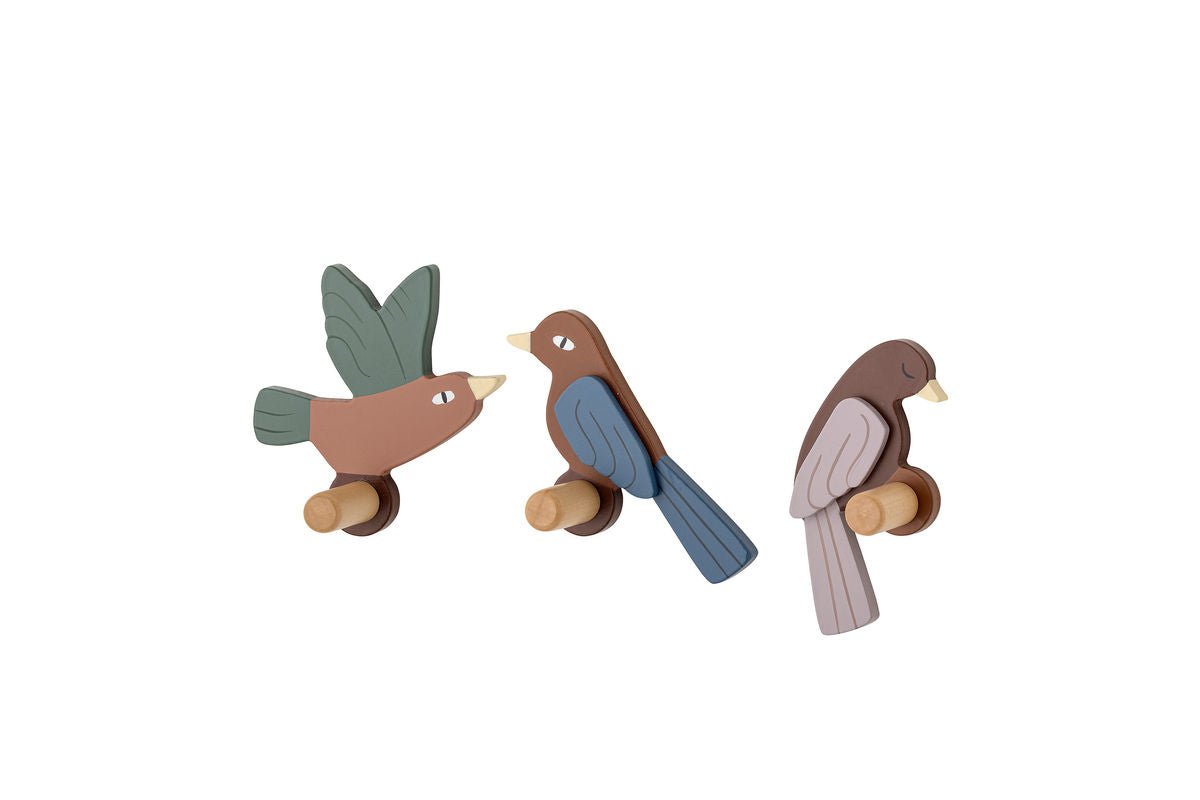 Kinder-Garderobe Avi - Vogelhaken aus Holz 3er-Set