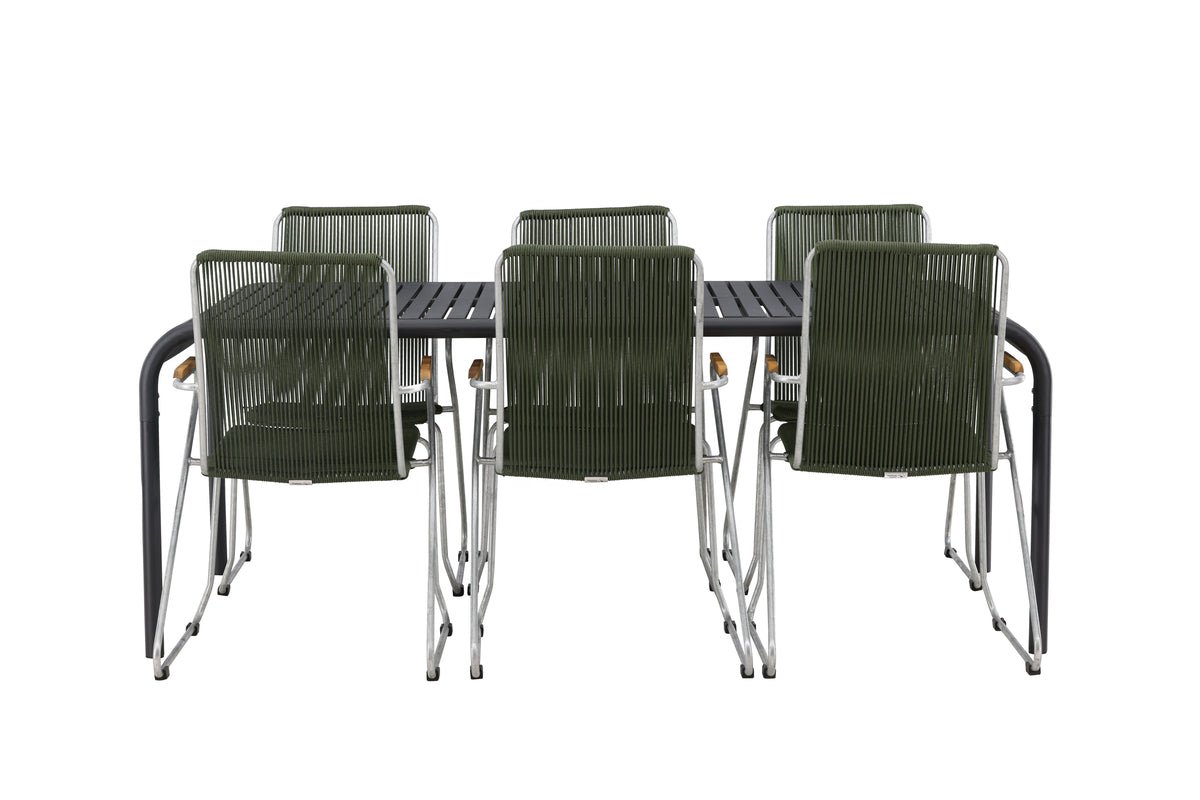 Garten Essgruppe Bloom – 7-teiliges Gartenmöbel-Set mit grünen, stapelbaren Stühlen