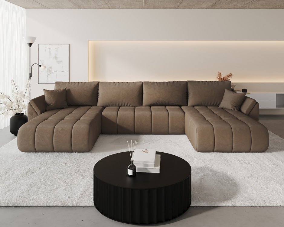 Designer Sofa Lenoa U mit Schlaf- und Klappfunktion in Samt