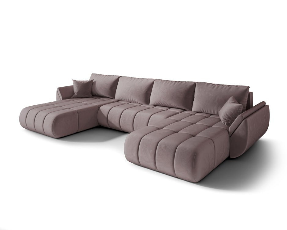 Designer Sofa Lenoa U mit Schlaf- und Klappfunktion in Samt