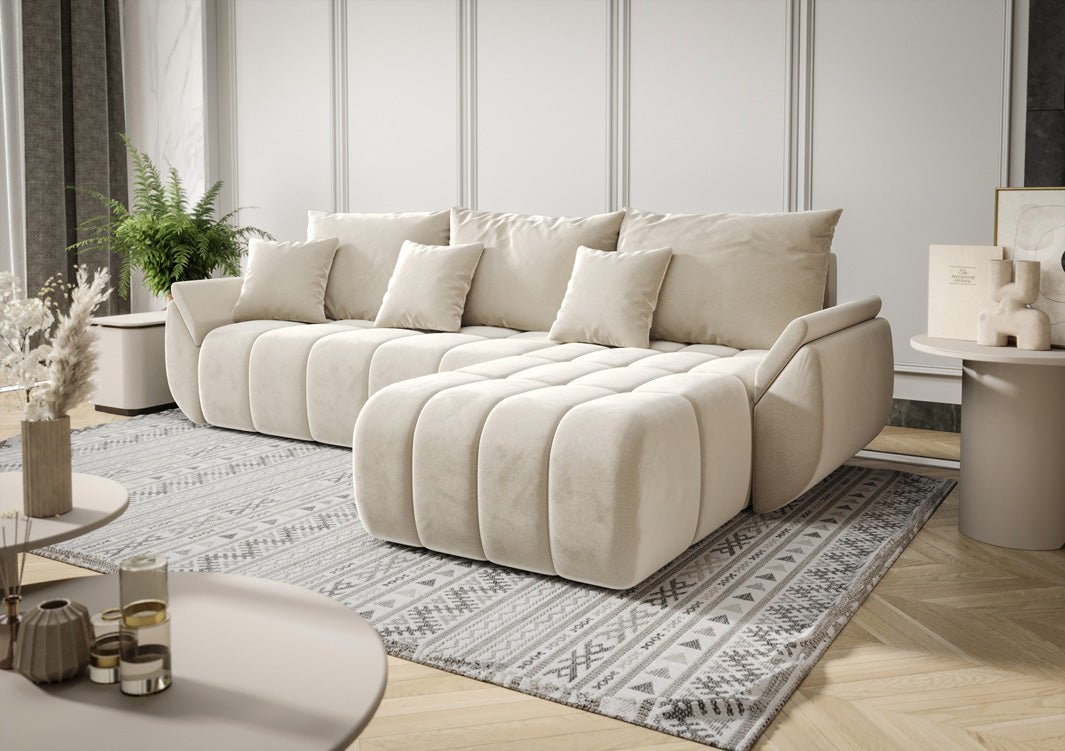 Designer Sofa Lenoa L mit Schlaf- und Klappfunktion in Samt