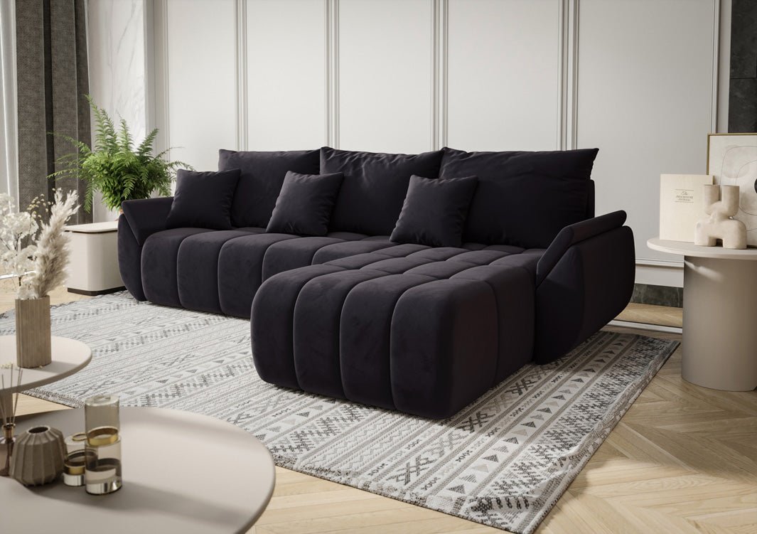 Designer Sofa Lenoa L mit Schlaf- und Klappfunktion in Samt
