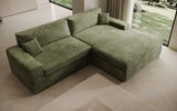 Designer Ecksofa Lugo in Cord – Salbei – Rechts
