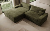 Designer Ecksofa Lugo in Cord – Olive – Links