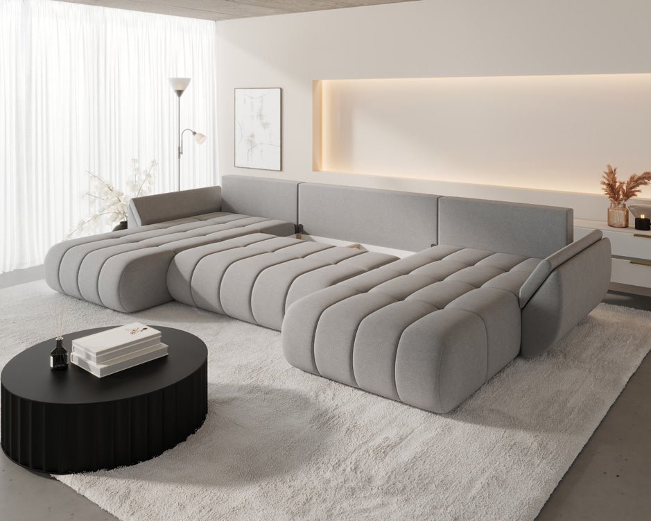 Designer Sofa Lenoa U mit Schlaf- und Klappfunktion in Samt
