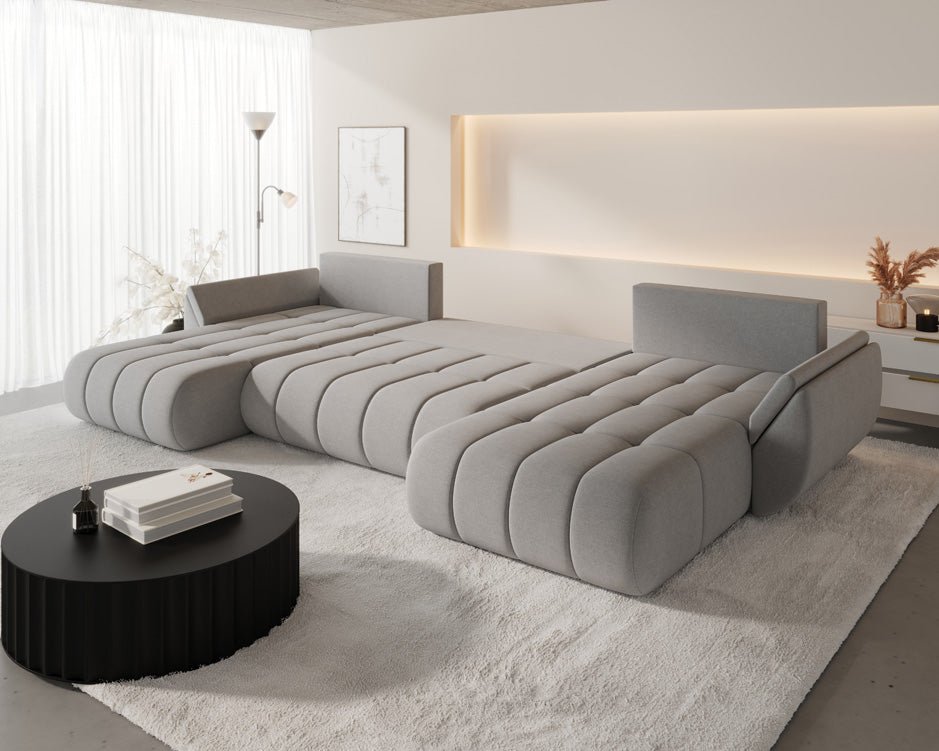 Designer Sofa Lenoa U mit Schlaf- und Klappfunktion in Samt