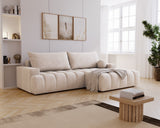 Designer Ecksofa Nemo in Stoff mit Schlaffunktion & Stauraum – Beige – Rechts