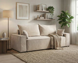 Designer 3 Sitzer Sofa Rego in Samt mit Schlaffunktion & Stauraum – Beige