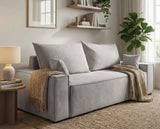 Designer 3 Sitzer Sofa Rego in Samt mit Schlaffunktion & Stauraum – Hellgrau