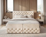 Boxspringbett Castella Samt mit Stauraum – Beige
