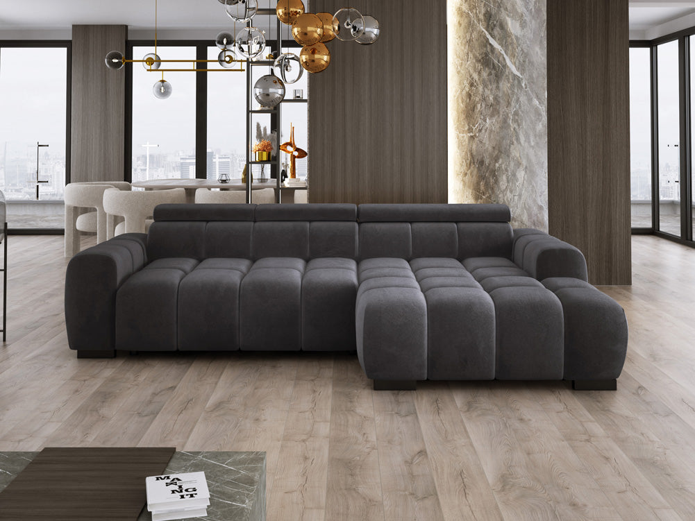 Designer Sofa Amalfi in Samt mit elektrischer Sitzerweiterung