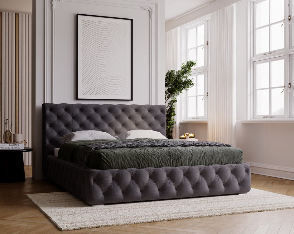 Designer Polsterbett Horizon in Samt mit Stauraum