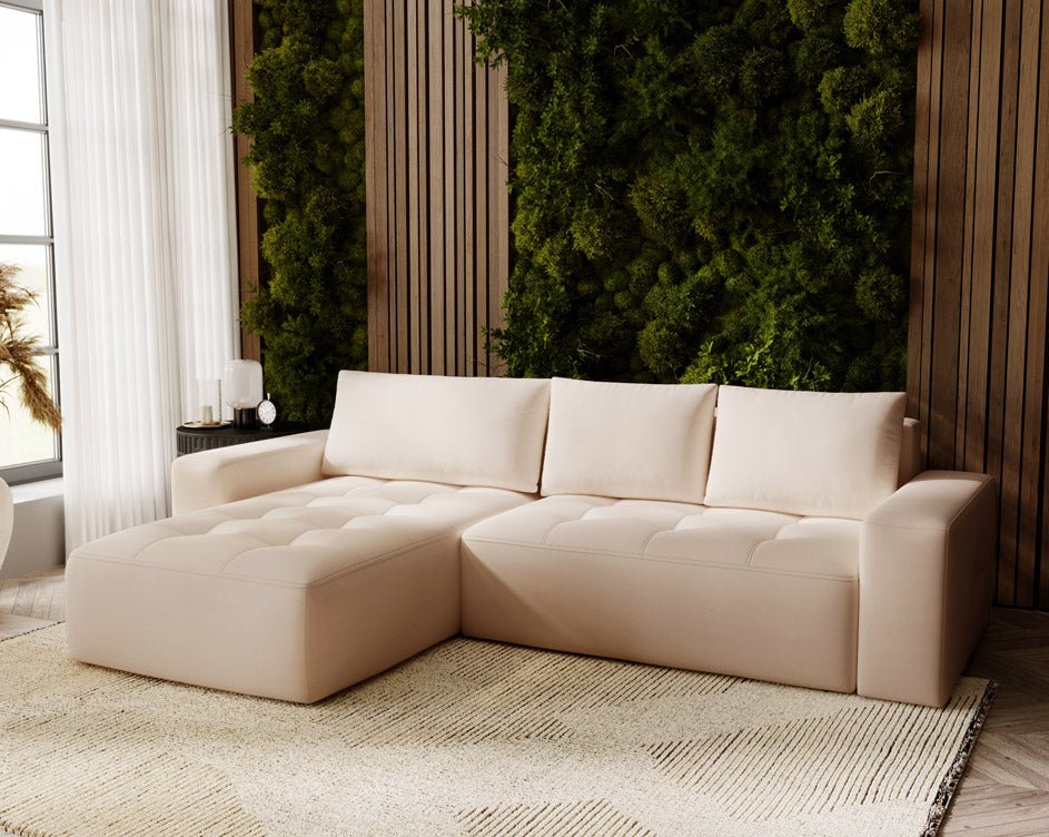 Designer Sofa Nordic Samt mit Schlaffunktion und Stauraum