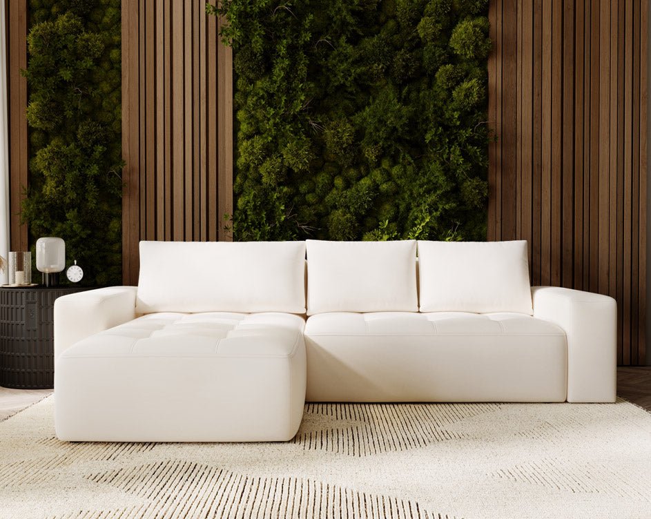 Designer Sofa Nordic Samt mit Schlaffunktion und Stauraum