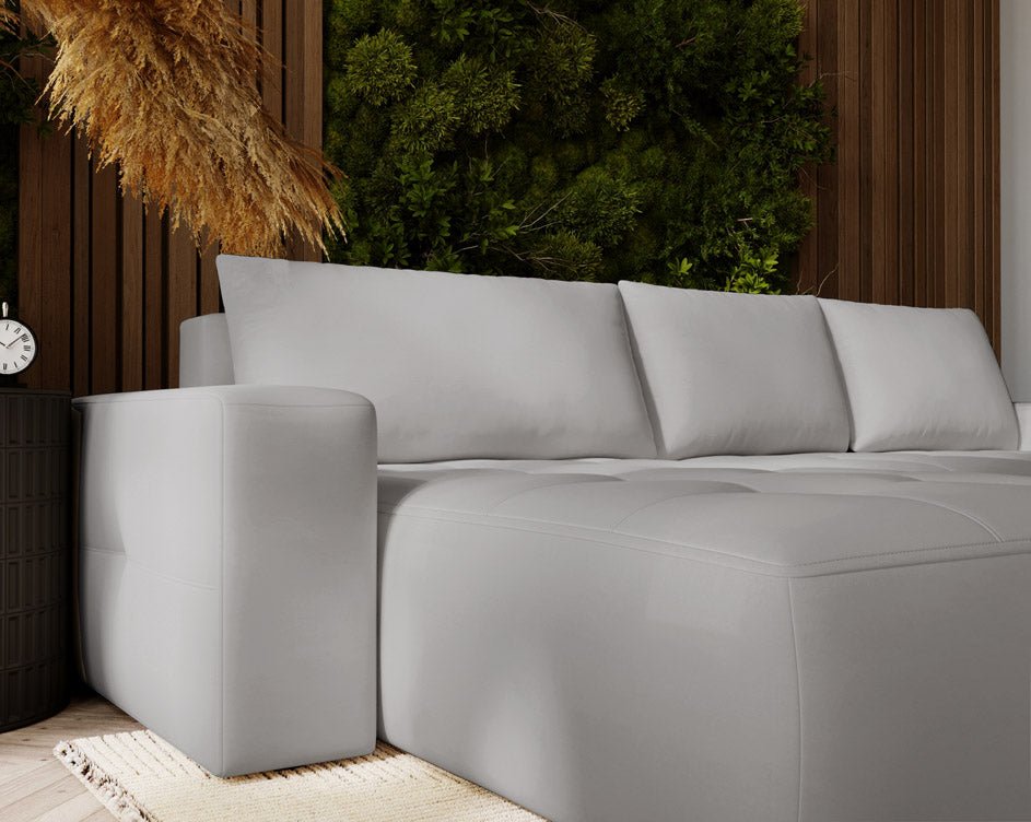 Designer Sofa Nordic Samt mit Schlaffunktion und Stauraum