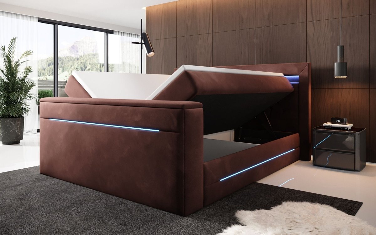 Boxspringbett Pluto mit TV Lift, RGB und Stauraum - Luxusbetten24